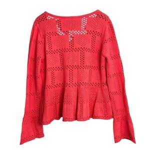 Pilcro Red Long Sleeve Peplum Blouse